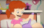 Stills from the show Big Mouth of Jessi looking between her legs with a handheld mirror