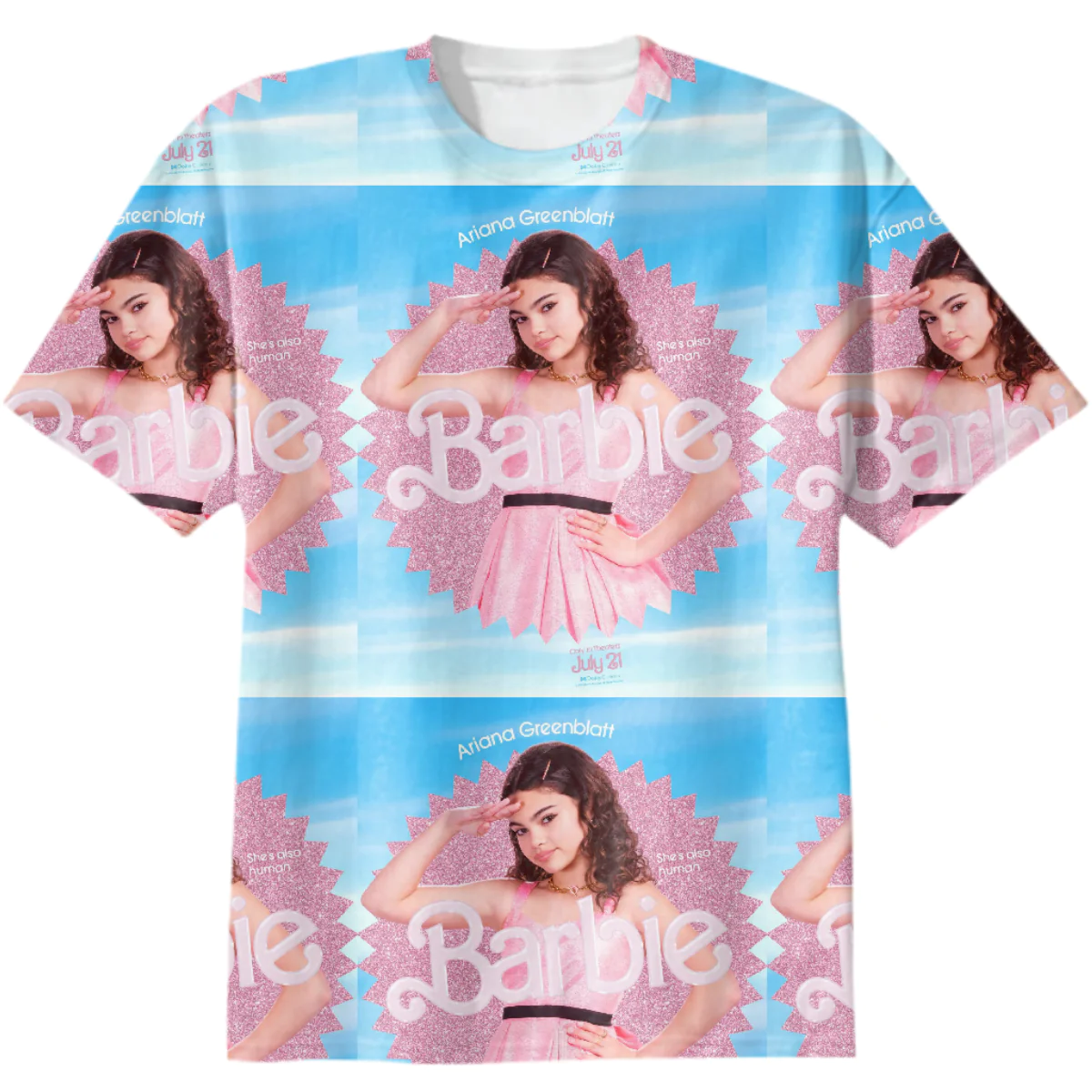 Short-sleeved T-shirt with repeat images of teenager Sasha (Arian Greenblatt)