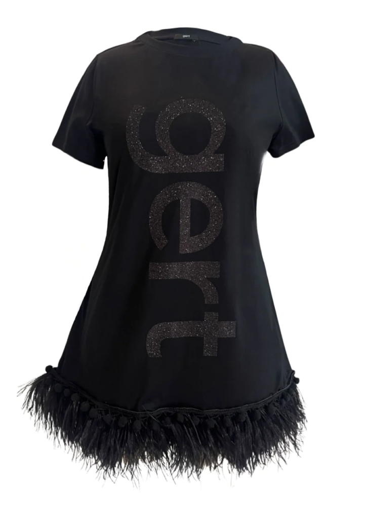 Embrace Effortless Elegance with the Black Glitter Gert Oversized T-shirt Dress